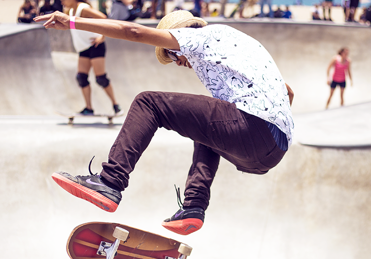 Skateboard bowl Skateboard trick in park